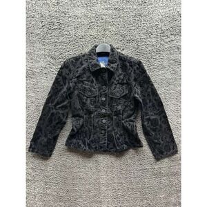 Vintage Y2K Kenzo Jeans Floral Cropped Denim Trucker Jacket Black Womens Size M